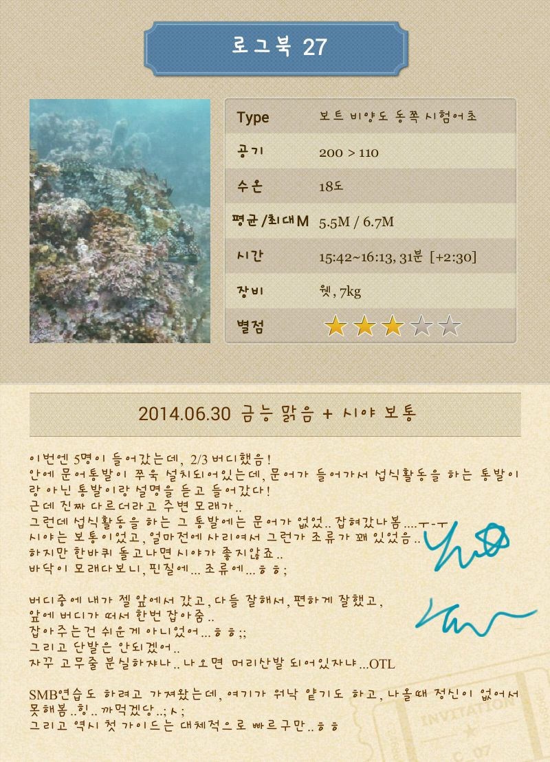 제주도 금능마린 수중산책 - 비양도 동쪽 시험어초